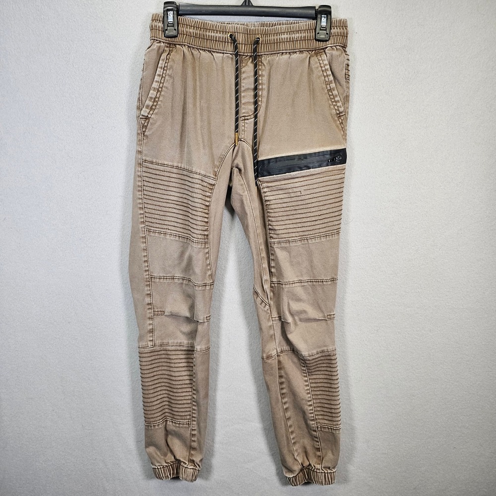 RING OF FIRE Jogger Pants Mens Small Tan Moto Cargo Zipper Pockets